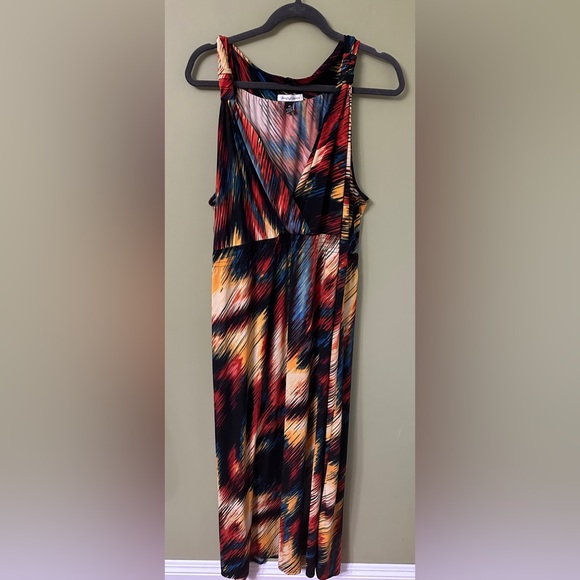 JPR Maxi Dress Sleeveless Abstract Boho Plus Size 2X Rainbow Multicolor Hipster - Picture 2 of 8